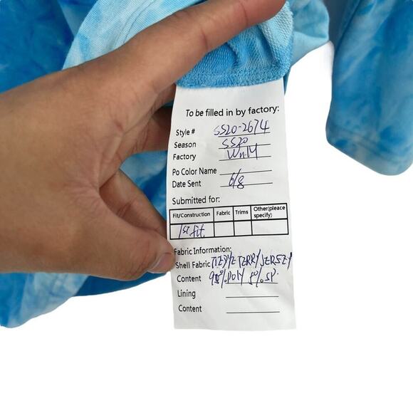 RETROFETE Mini Plunge Neck Dress Blue Tie Dye Long Sleeve Pleated Size Small NEW - Picture 6 of 8